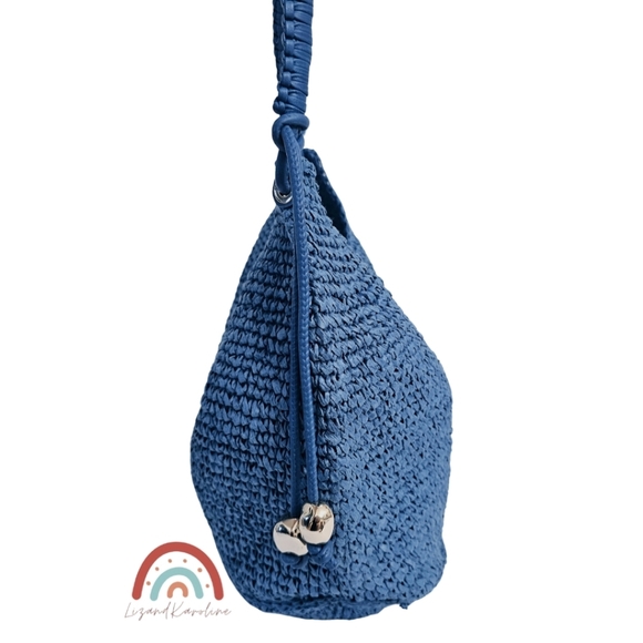 New! Madewell The Camren Straw Bag with Leather Trim in Distant Ocean - Picture 9 of 16